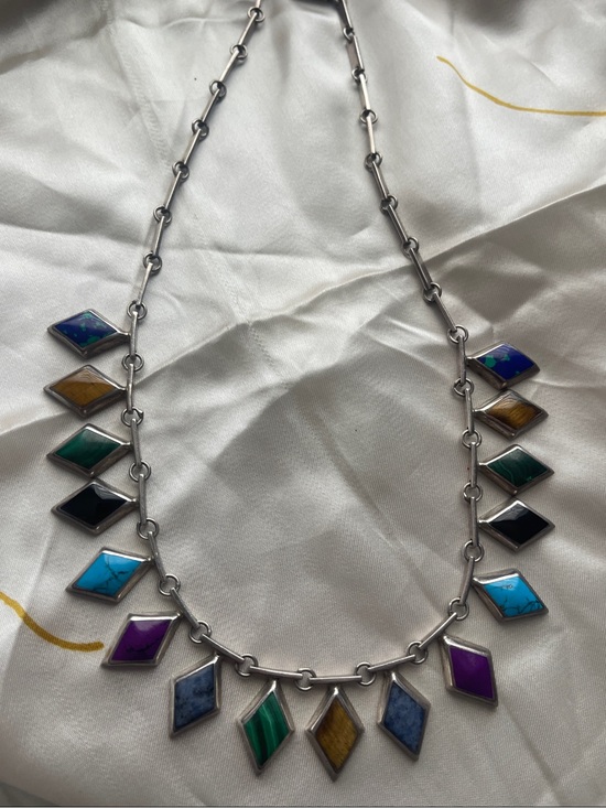 Taxco Jewelry - Taxco Mexico 950 Silver Inlaid Necklace Lapis, Malachite, turquoise ++++